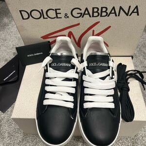 Dolce & Gabbana Black and White Lace-Up Sneakers